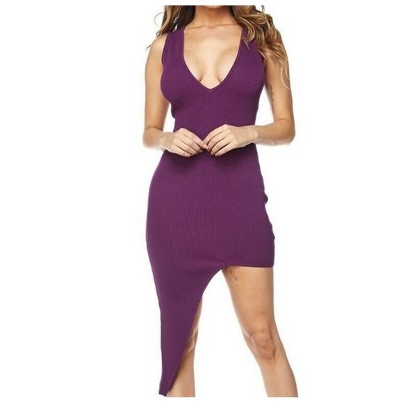 Lana Ribbed Asymmetrical Bodycon - Picture 2 of 4